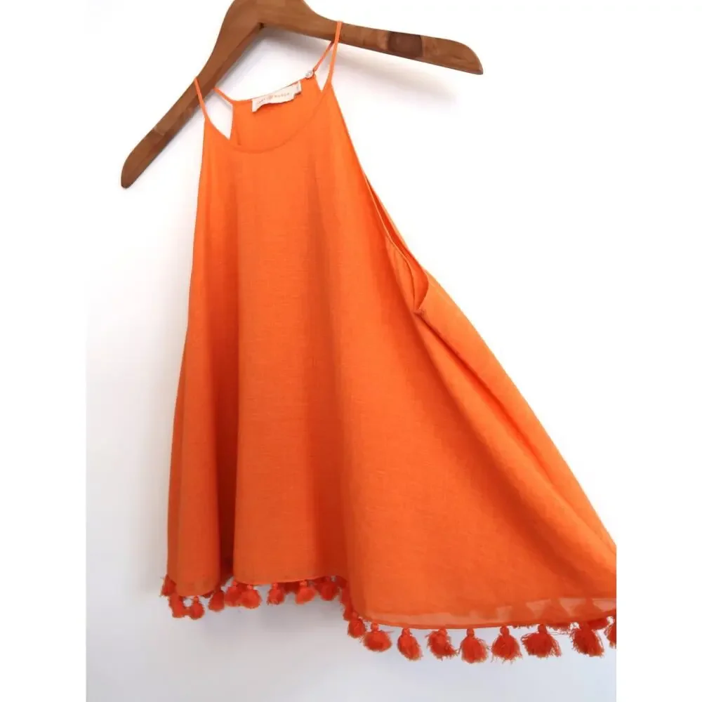TORY BURCH Lindsay Cotton Tassel Trapeze Halter Tank Top Net-A-Porter 8 M $375